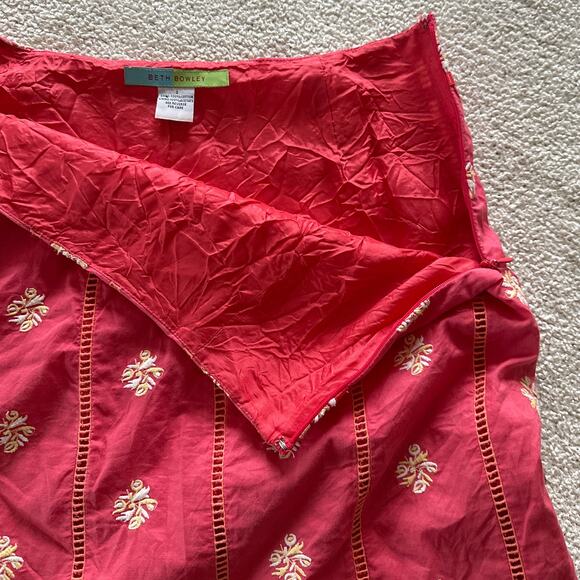 Beth Bowley Skirt 2 Pink Embroidered Cotton A-Line Dainty Feminine Classic - Picture 9 of 13